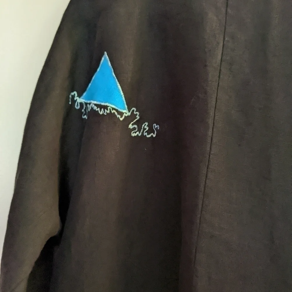 Vintage 80s/90s Embroidered Jacket Black and Turquoise Large